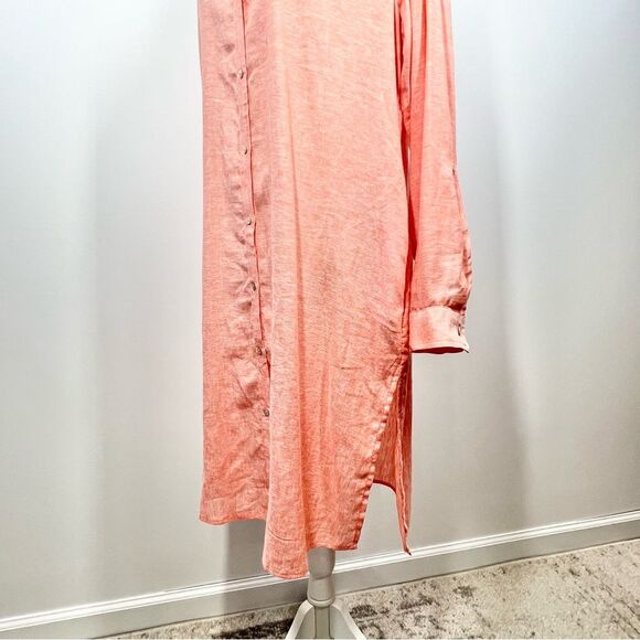Tahari Linen Blend Coral Button Up Cover Up Shirt Dress Large - Picture 4 of 10